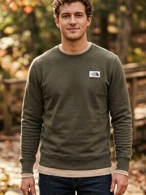 The North Face Heritage Box Logo Crewneck Sweatshirt Olive Green Men's L
